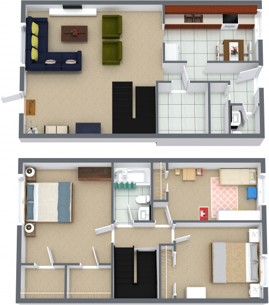 Floor plan for 3 beds, 1 bath, 1300 sqft